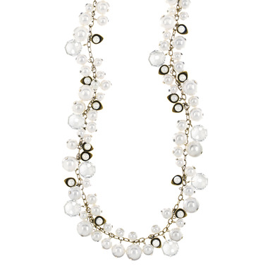 Lotus Pearl + Crystal Chanel Drops Necklace on a white background