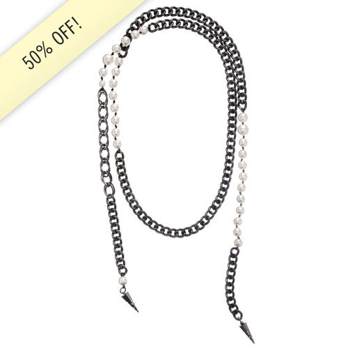 Chain + Pearl Lariat  on a white background