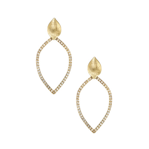 Open Pave Leaf Earrings on a white background
