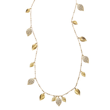 Long Layering Leaf Necklace on a white background