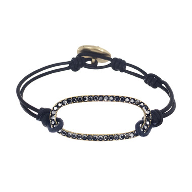 Crystal Pave Link Leather Wrap Bracelet on a white background